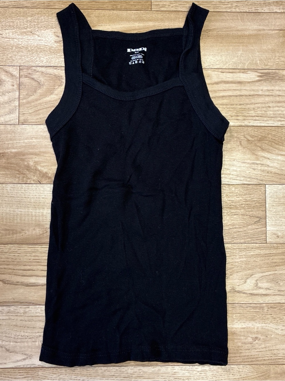 Purr Black Ribbed Tank - Square Neck Sleeveless